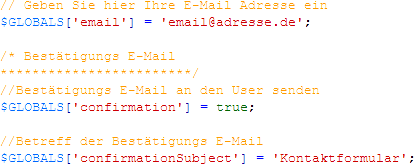 PHP Kontaktformular - Einstellungen